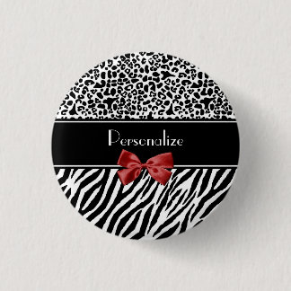 Badge Rond 2,50 Cm Arc rouge de léopard d'impression noir et blanc à