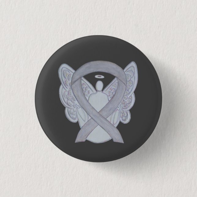Badge Rond 2,50 Cm Argent Angel Sensibilisation Ruban Personnalisé Pi (Devant)