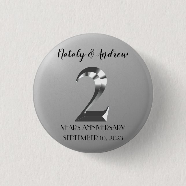 Badge Rond 2,50 Cm Argent métallique 2e anniversaire Mariage (Devant)
