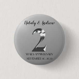 Badge Rond 2,50 Cm Argent métallique 2e anniversaire Mariage