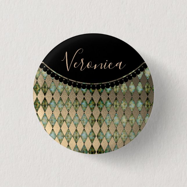 Badge Rond 2,50 Cm Arlequin Turquoise Glam Personnalisé (Devant)