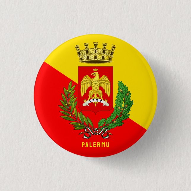 Badge Rond 2,50 Cm Armoiries/drapeau de Palerme (ville), Sicile (Devant)