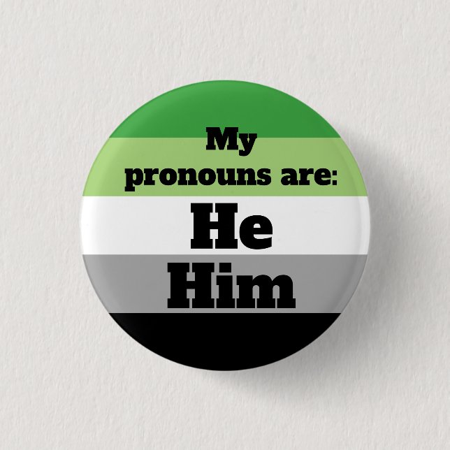Badge Rond 2,50 Cm Aromantic/Aro Il/Lui Pronounouns (Devant)
