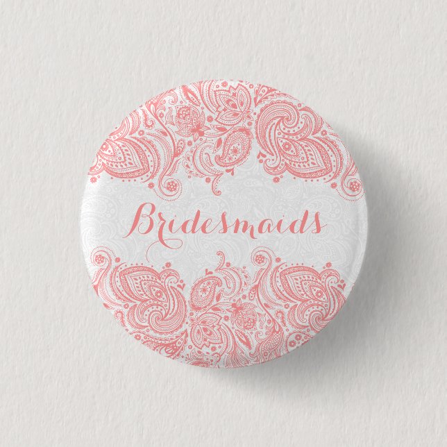 Badge Rond 2,50 Cm Arrière - plan blanc dentelle rose mariée (Devant)