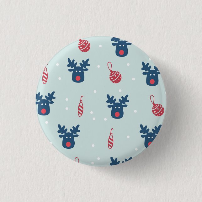 Badge Rond 2,50 Cm Arrière - plan bleu avec Rudolph et balles de Noël (Devant)