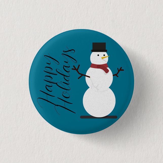 Badge Rond 2,50 Cm Arrière - plan Bleu Avec Snowman (Devant)