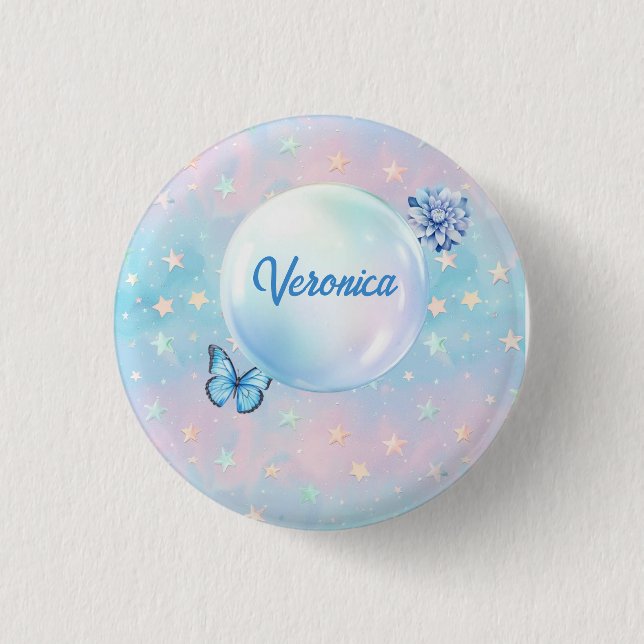 Badge Rond 2,50 Cm Arrière - plan étoilé bleu-rose (Devant)