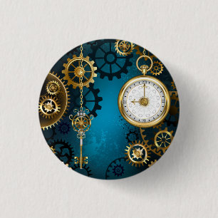 Badge Rond 2,50 Cm Arrière - plan turquoise à vapeur avec Gears
