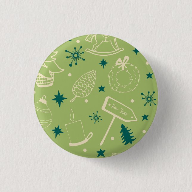 Badge Rond 2,50 Cm Arrière - plan Vert Avec Arbres De Noël, Signes, É (Devant)