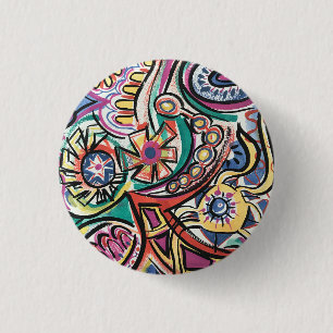 Badge Rond 2,50 Cm Art abstrait peint à la main moderne tropical