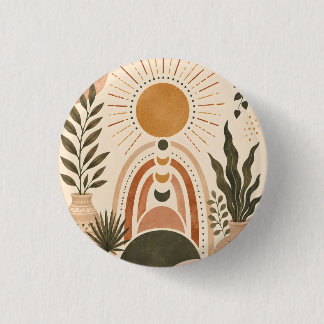 Badge Rond 2,50 Cm Art botanique et soleil bohème
