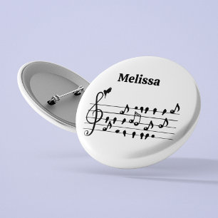 Badge Rond 2,50 Cm Art de clé de sol de oiseau chanteur personnalisé