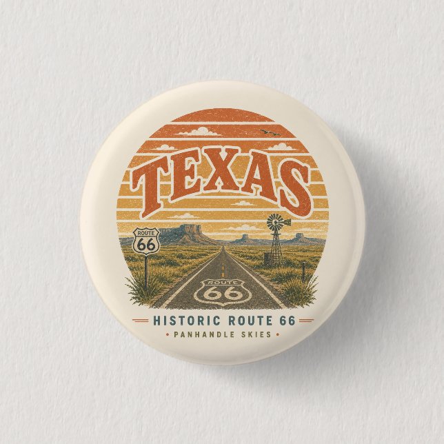 Badge Rond 2,50 Cm Art de la Route 66 du Panhandle Désert Texas (Devant)