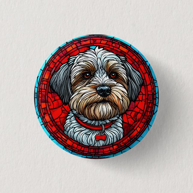 Badge Rond 2,50 Cm Art de vitrail de chien (Devant)