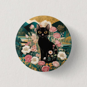 Badge Rond 2,50 Cm Art décoratif de chat noir dans le style de Gustav