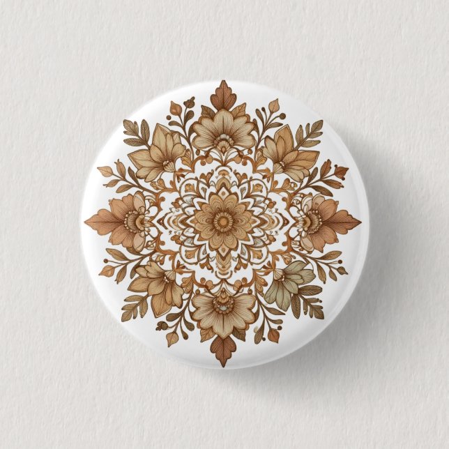 Badge Rond 2,50 Cm Art floral mandala complexe tons bruns (Devant)