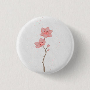 Badge Rond 2,50 Cm Art floral minimaliste rose Sakura fleur de cerisi