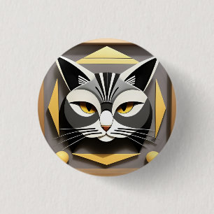 Badge Rond 2,50 Cm Art géométrique d'un design abstrait de chat styli