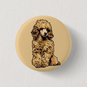 Badge Rond 2,50 Cm Art graphique rétro en demi-teinte de chien canich