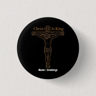 Badge Rond 2,50 Cm Art minimaliste de la Crucifixion dorée Christ est