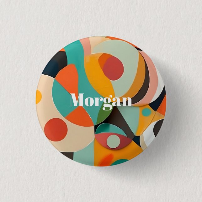 Badge Rond 2,50 Cm Art moderne du milieu du siècle, nom ou monogramme (Devant)