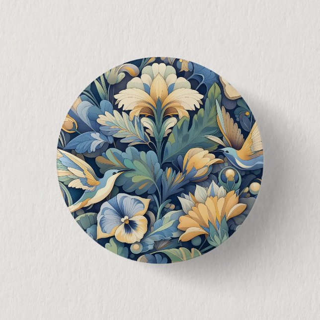 Badge Rond 2,50 Cm Art Morris aux fleurs (Devant)