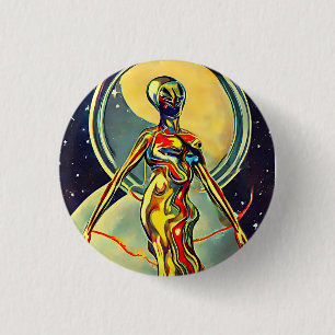 Badge Rond 2,50 Cm Art Orignal Liquid Metal Alien femme Abstraite