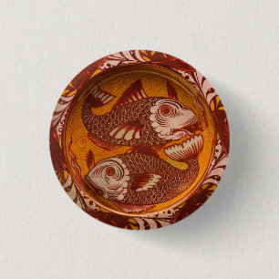 Badge Rond 2,50 Cm Arts et Artisanat de style William Morris Poisson