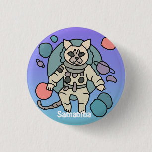 Badge Rond 2,50 Cm Astronaute chat minimaliste dans l'espace Drôle
