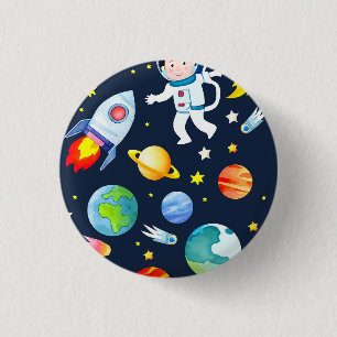 Badge Rond 2,50 Cm Astronaute dans l'espace Planètes et Fusées Motif