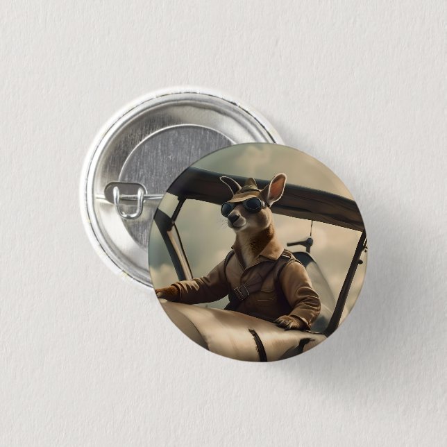 Badge Rond 2,50 Cm Aussie Kangaroo Pilot, (Devant & derrière)