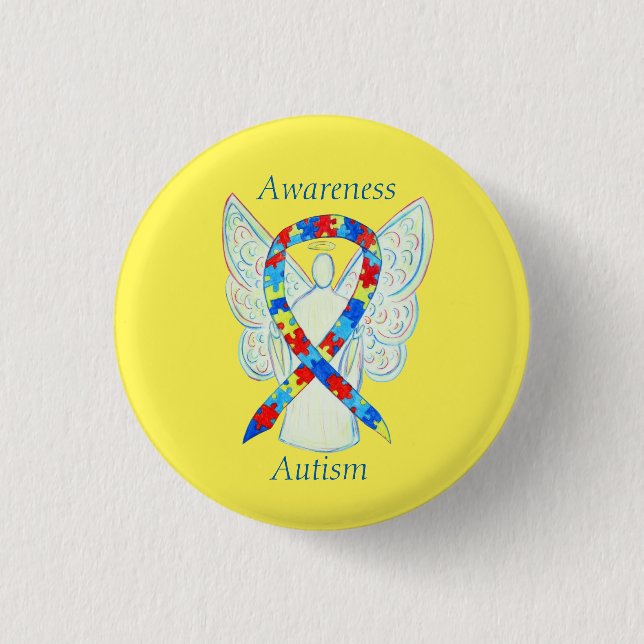 Badge Rond 2,50 Cm Autisme Angel Puzzle Sensibilisation Ruban Pins (Devant)