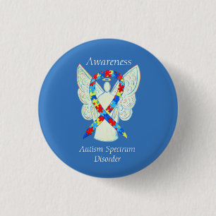 Badge Rond 2,50 Cm Autisme Spectre Trouble Angel Puzzle Ruban Pins