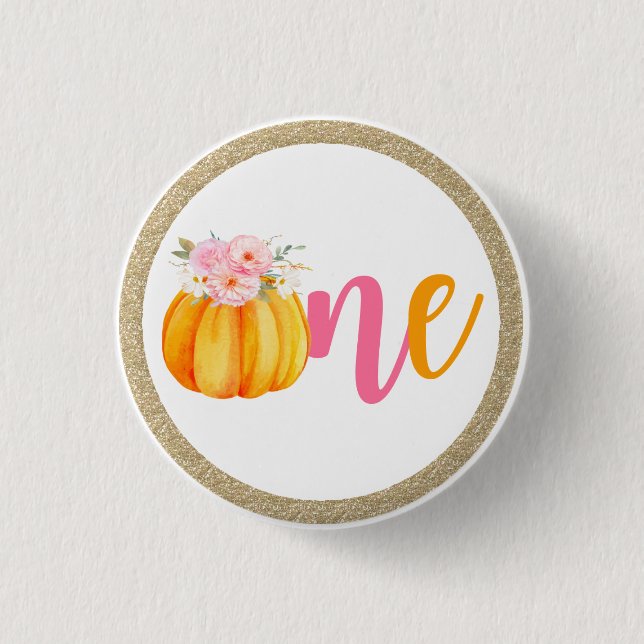 Badge Rond 2,50 Cm Automne Floral Citrouille Baby Girl's 1st Birthday (Devant)