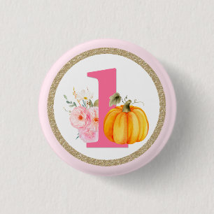 Badge Rond 2,50 Cm Automne Floral Citrouille Baby Girl's 1st Birthday