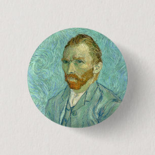 Badge Rond 2,50 Cm Autoportrait de Vincent Van Gogh sur fond bleu