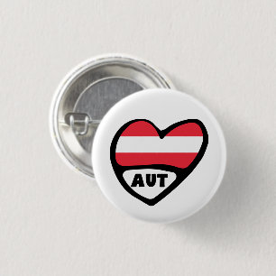 Badge Rond 2,50 Cm Autriche Code Pays Drapeau Coeur Pin Badge, AUT