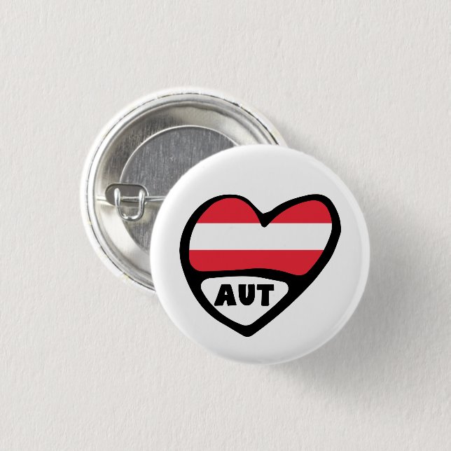 Badge Rond 2,50 Cm Autriche Code Pays Drapeau Coeur Pin Badge, AUT (Devant & derrière)