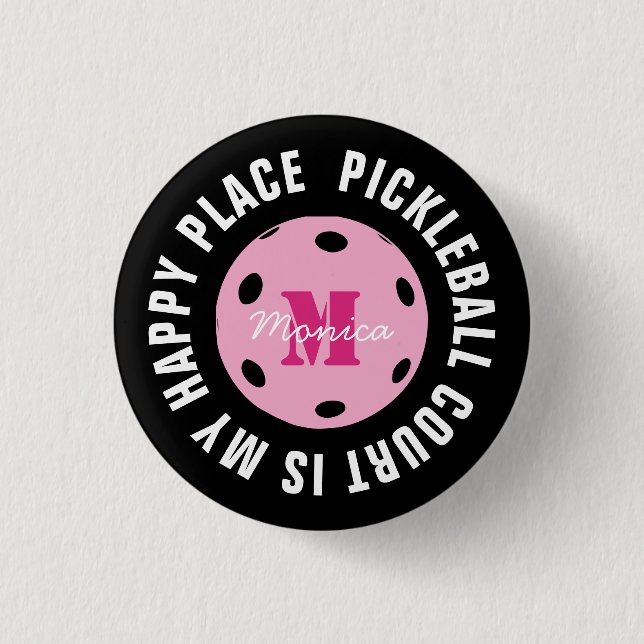 Badge Rond 2,50 Cm Avec le terrain de pickleball initial est mon endr (Devant)