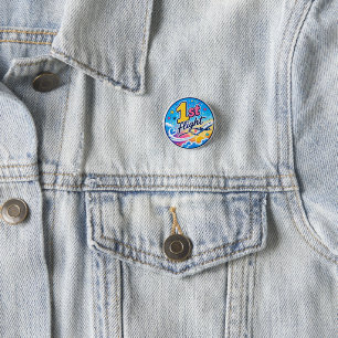 Badge Rond 2,50 Cm Avion de souvenir de 1er vol coloré