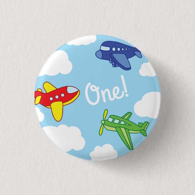 Badge Rond 2,50 Cm Avions et Jets mignons 1ère fête d'anniversaire (Devant)