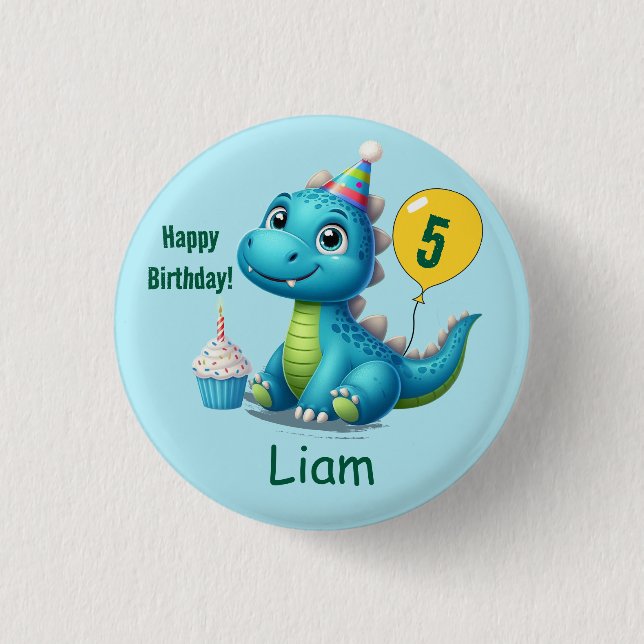 Badge Rond 2,50 Cm Baby Dino Birthday Button! (Devant)