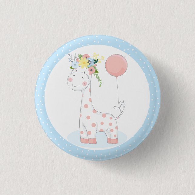 Badge Rond 2,50 Cm Baby Giraffe Floral Crown Pastel Pink Farm Zoo (Devant)