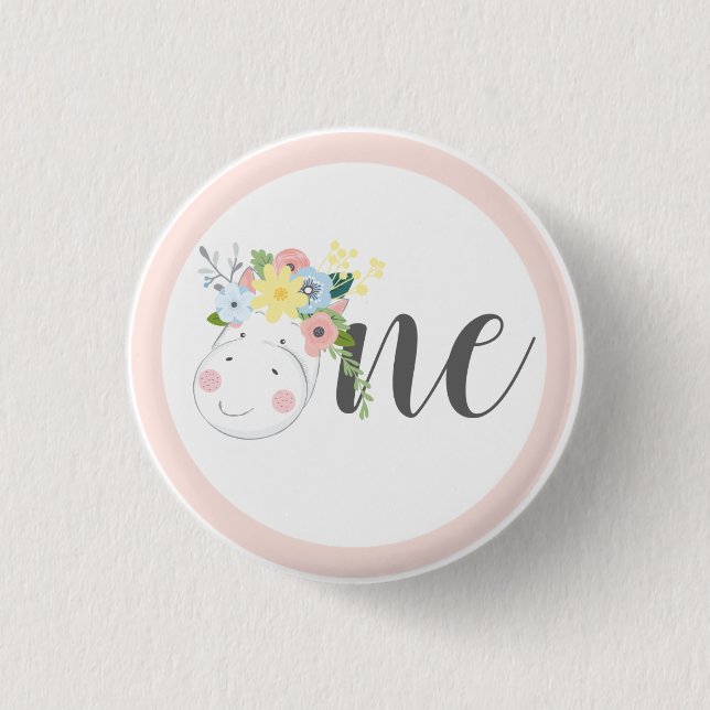 Badge Rond 2,50 Cm Baby Giraffe Floral Numéro Un 1er anniversaire fêt (Devant)