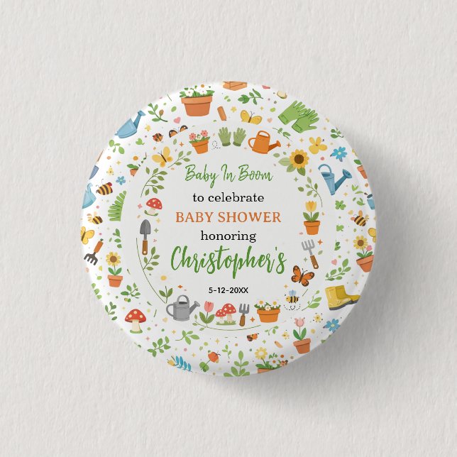 Badge Rond 2,50 Cm Baby in Bloom Garden Baby Shower | Cute Floral  (Devant)