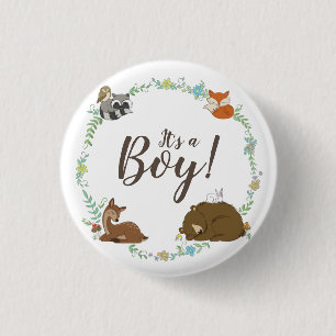 Badge Rond 2,50 Cm Baby shower animal de forêt