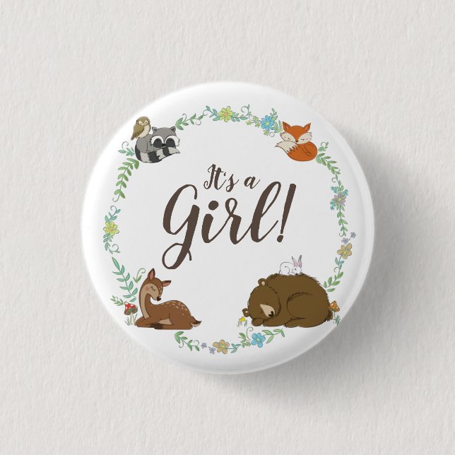 Badge Rond 2,50 Cm Baby shower animal de la forêt (Devant)