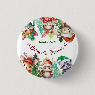 Badge Rond 2,50 Cm Baby Shower Animaux de la Forêt d'Hiver 