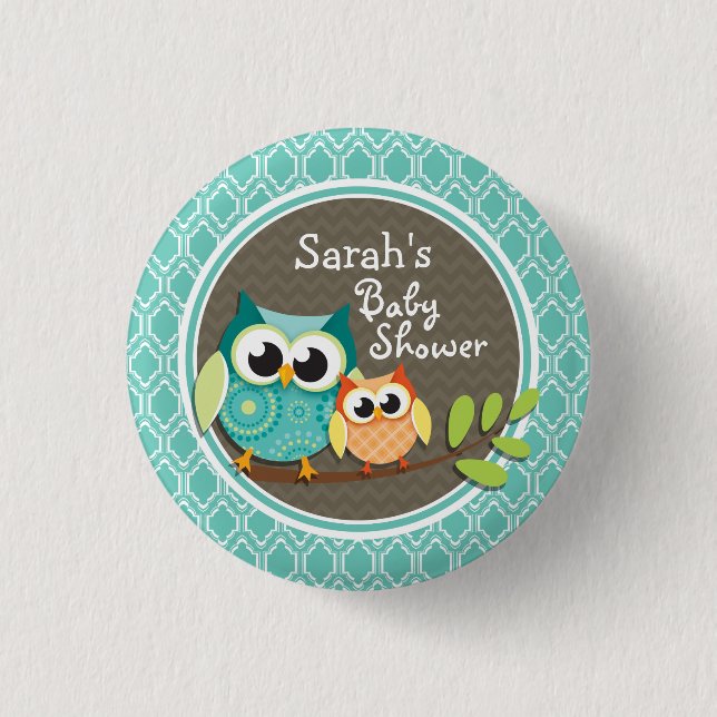 Badge Rond 2,50 Cm Baby shower Aqua Turquoise Retro Ows (Devant)
