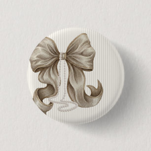 Badge Rond 2,50 Cm Baby-Shower avec un Nœud Rayé Ivoire 